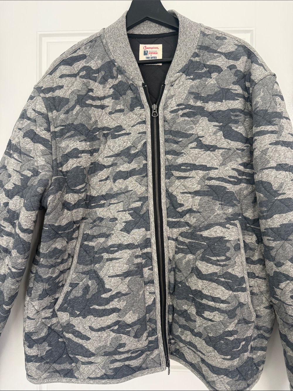 Champion x Todd Snyder Gray/Green Camouflage Quilted Bomber Jacket